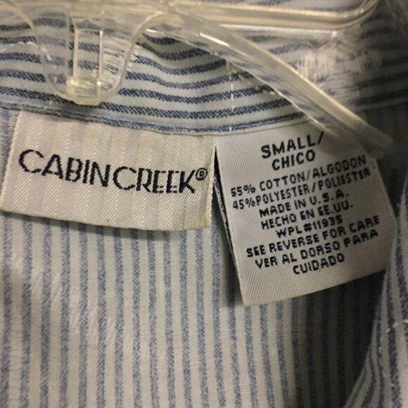 Cabin Creek Blouse Womens S Blue Floral Stripe Short Sleeve Made in USA - Picture 12 of 12